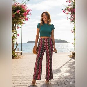Multicolor Patterned wide leg Women's Pants